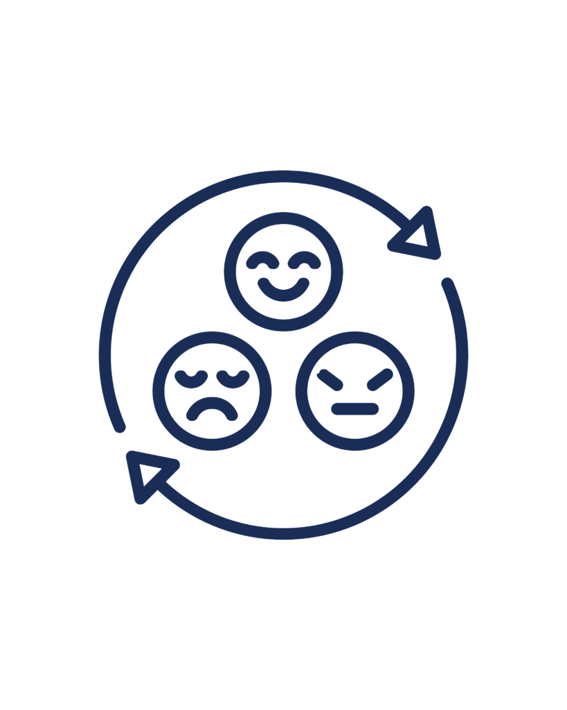 An icon with three emoticon faces inside a circular arrow, representing emotion recognition.