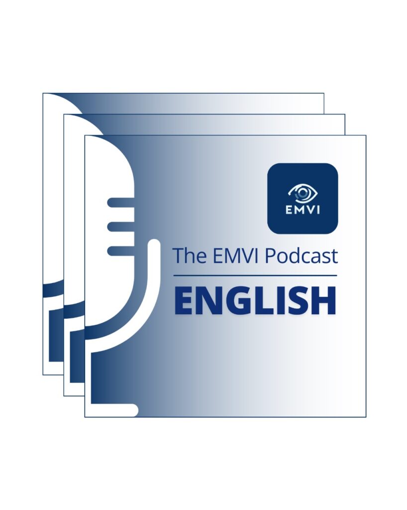 An image representing of the EMVI podcast series, conducted in English.